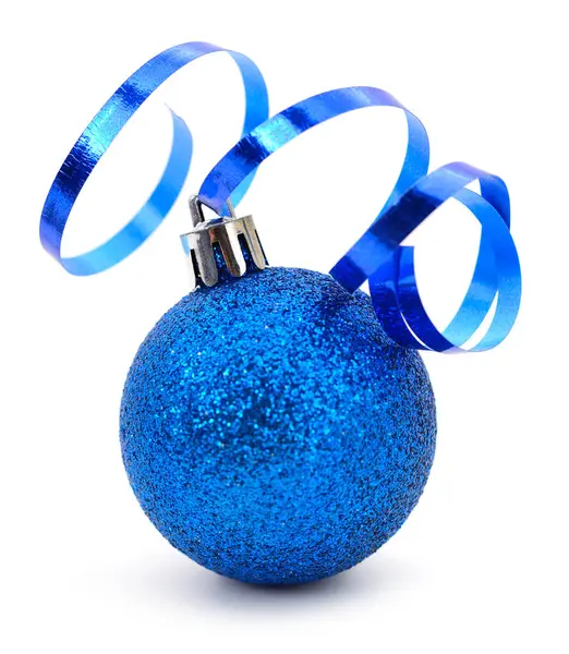 Christmas Balls Blue Ribbon White — Stock Photo, Image