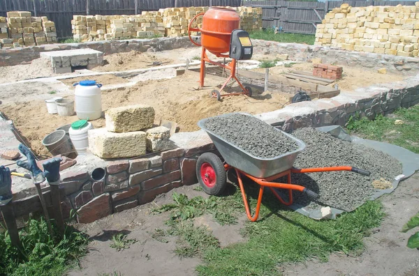 Construction of a private stone house.Construction process.