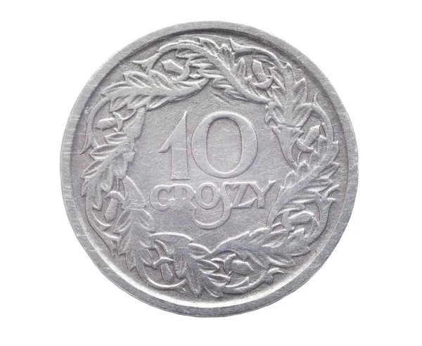 Monnaie Polonaise Groszy Isolé Sur Blanc — Photo