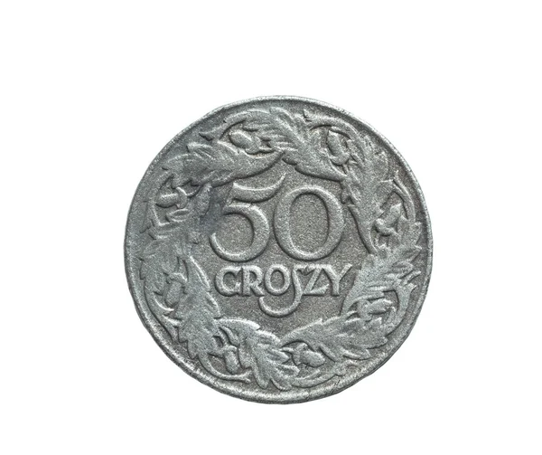 Monnaie Polonaise Groszy Isolé Sur Blanc — Photo