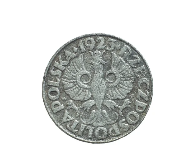 Moneta Polska Groszy1923 Odizolowana Biało — Zdjęcie stockowe