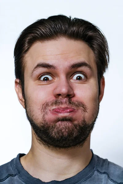 Bearded Man Explode Laughter Portrait White Background — Photo
