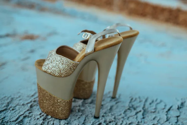 Çölde Yüksek Topuklu Kadın Ayakkabıları — Stok fotoğraf