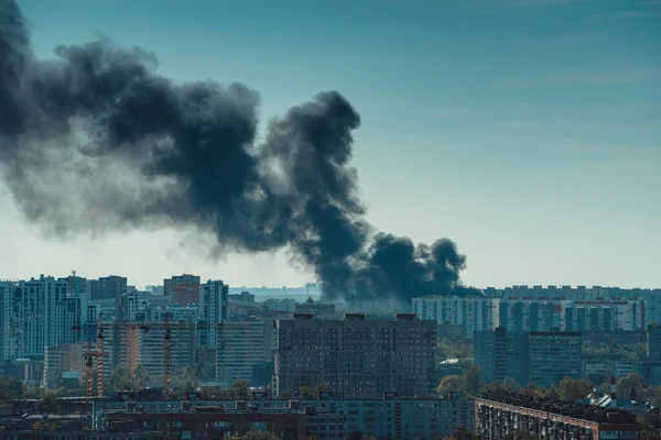 Rook Boven Stad Grote Brand Moskou Rusland — Stockfoto