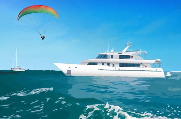 Yacht Parachutiste Vue Sur Mer Voyage Loisirs — Image vectorielle