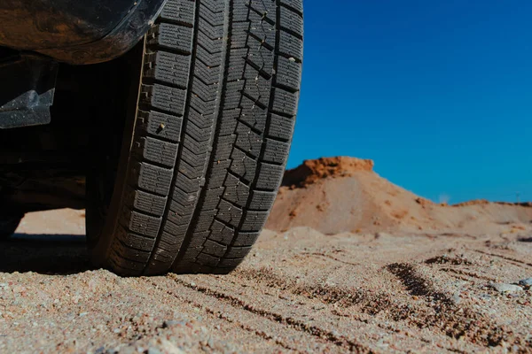 Car Wheel Sand Close View — Stock Photo, Image