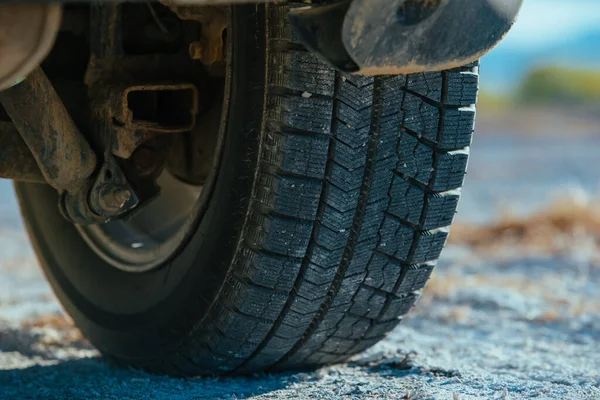 Car Wheel Surface Dried Salt Lake — Stock Photo, Image