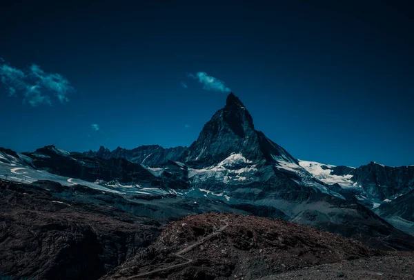 Alpen Matterhorn Berg Zomer Landschap Nachts — Stockfoto