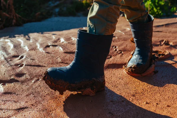 Child Rubber Boots Walking Mud — Stock Photo, Image