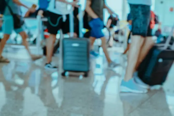 Toeristen Met Bagage Luchthaven Abstracte Achtergrond Zonder Focus — Stockfoto