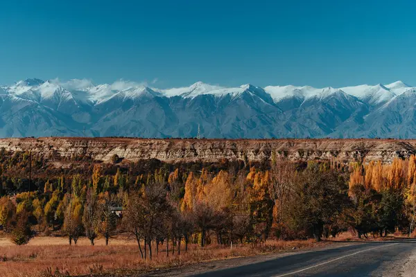 秋の道路で美しい山の風景 — ストック写真