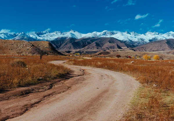 山に通じる汚れた道で美しい秋の風景 — ストック写真