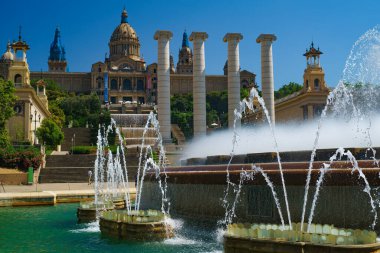 Barselona, İspanya - 19 Temmuz 2018: Montjuic Hill 'deki Ulusal Saray