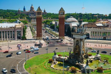 Barselona, İspanya - 19 Temmuz 2018: Plaza de Espana, İspanya Meydanı