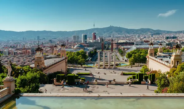 Барселона Іспанія Липня 2018 Плаза Еспіана Барселоні Панорамний Вид Стокова Картинка