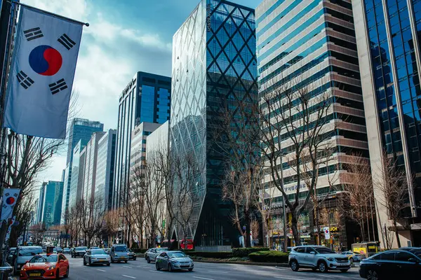 Seoul Corea Del Sud Febbraio 2024 Zona Urbana Con Grattacieli Immagine Stock
