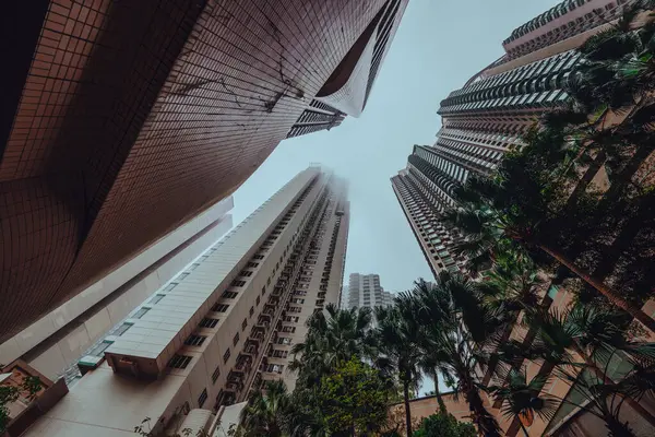 Paesaggio Urbano Con Alti Edifici Residenziali Hong Kong Vista Ampio — Foto Stock