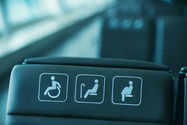 Bevorzugte Sitzplätze Plätze Reserviert Für Menschen Mit Behinderungen Flughafen — Stockfoto