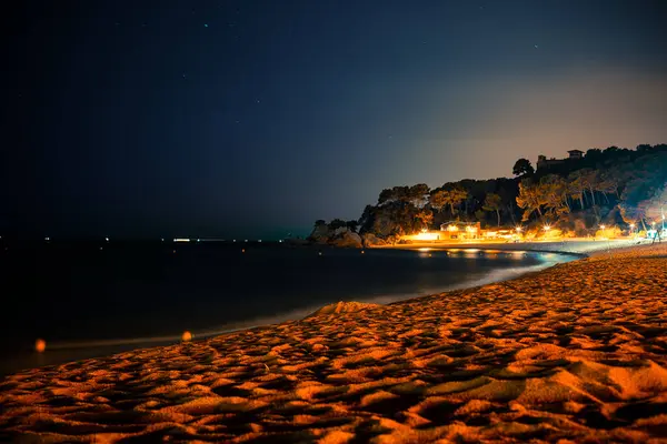 Ακτογραμμή Της Αμμώδους Παραλίας Νύχτα Στην Ισπανία Εικόνα Αρχείου