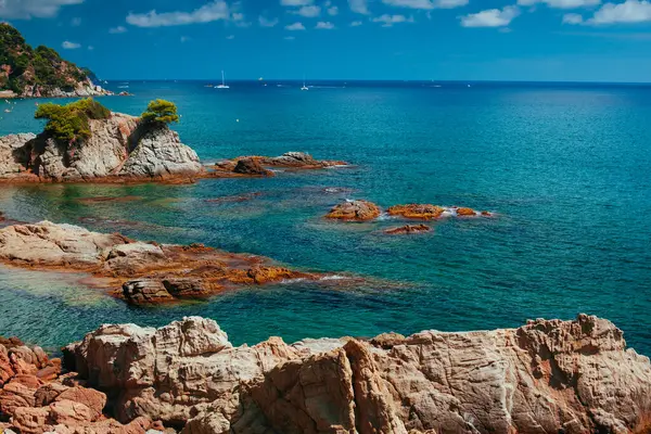 Красивий Краєвид Узбережжя Іспанії Камінням Влітку Стокове Зображення