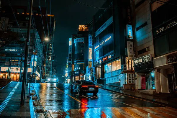 Сеул Южная Корея Февраля 2024 Года Ночью Улице Сеула Едут Стоковое Изображение