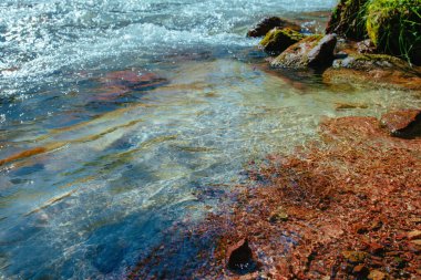 Yaz günü temiz suyla dolu bir dağ deresi.