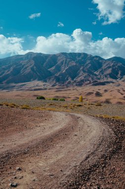 Sonbaharda toprak yolu olan dağ vadisi