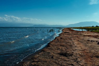 Kırgızistan 'daki Issyk-kul gölünün güzel manzarası
