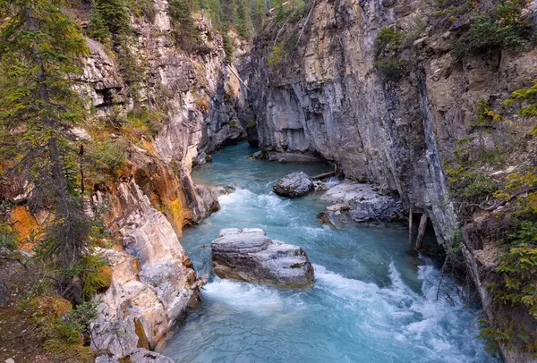 Fırtınalı Dağ Nehri, Mermer Kanyon geçidi, Kootenay Ulusal Parkı, Vermilion Nehri, Britanya Kolumbiyası, Kanada, Güzel Manzarası 'nın ortasından akar.