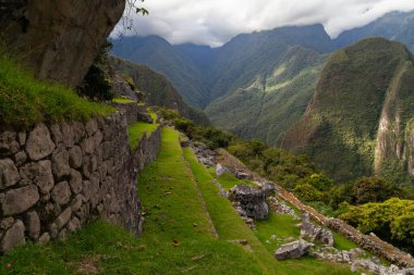 Machu Picchu 'daki Antik Tarım Terasları, Incas İmparatorluğu Başkenti, Peru, Peru, Unesco Dünya Mirası sahası, Peru, Güney Amerika
