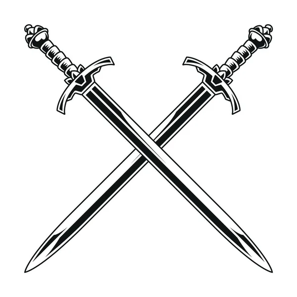 Mittelalterlich Gekreuzte Schwerter Vektor Schwarze Und Weiße Schwerter Isoliert Auf — Stockvektor