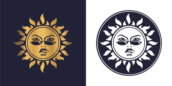 Słońce Seksowną Kobiecą Twarzą Okularach Przeciwsłonecznych Wyglądające Niegrzecznie Liżące Usta — Wektor stockowy