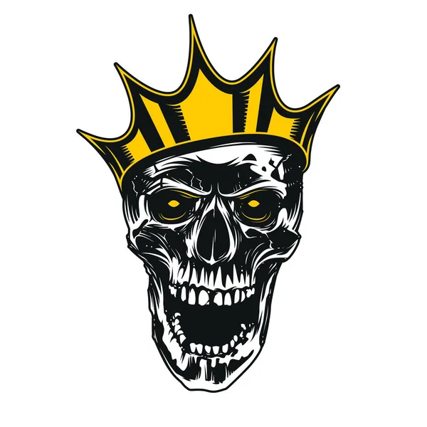 Skull Gold Crown Isolated White Background Stencil Sticker Skull Art — Stock Vector