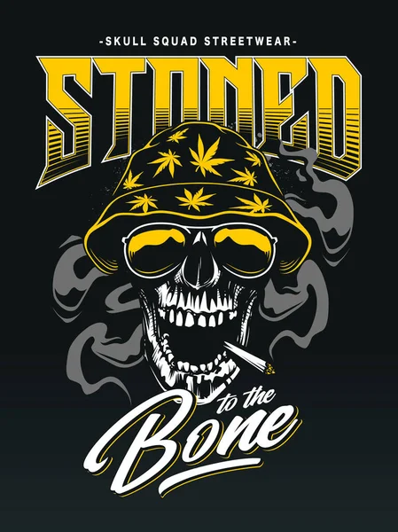Streetwear Design Imprimé Avec Crâne Stoner Fumée Marijuana Derrière Street — Image vectorielle