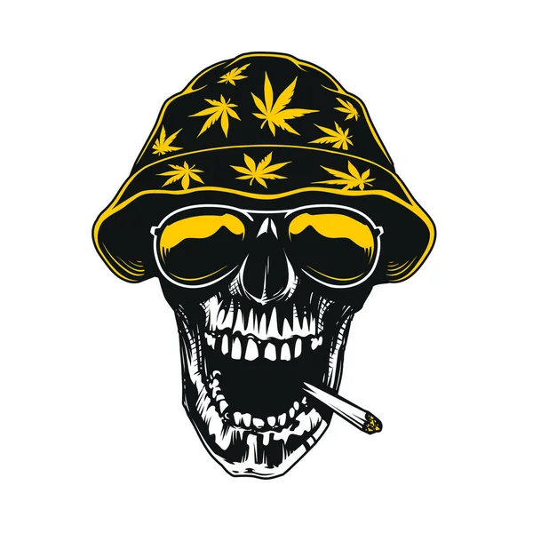 Stoner Skull Marijuana Spliff Isolated White Background Stencil Sticker Skull — Stock Vector