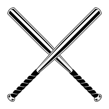 Beyzbol sopası vektörü çapraz. Siyah ve beyaz yarasalar izole edilmiş. Basit tasarım ögesi.