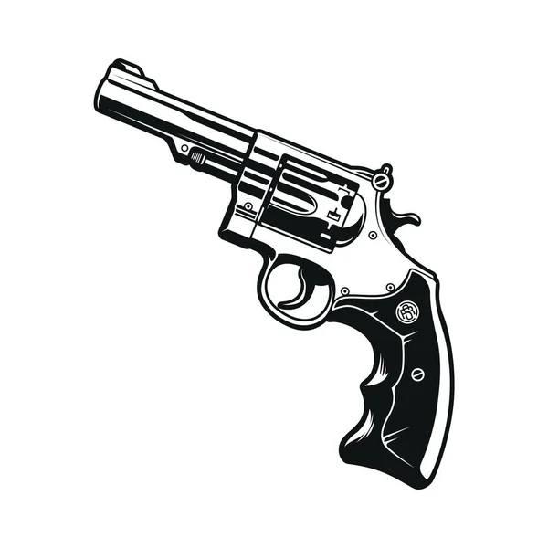 フィクティブリボルバーガン 孤立したデザイン要素 クリーンでシャープなラインを持つ銃の詳細な黒と白のベクターイラスト — ストックベクタ