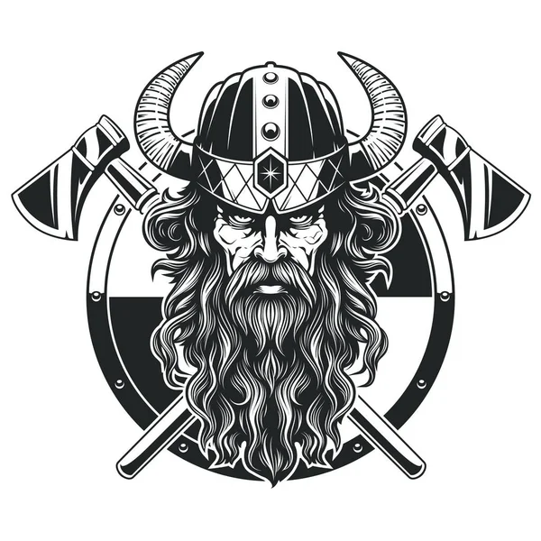 Guerreiro Viking Com Cabelos Longos Barba Vestida Capacete Com Chifres — Vetor de Stock