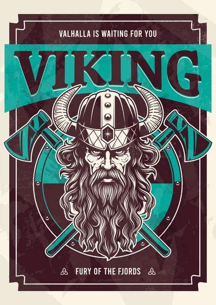 Art Vectoriel Guerrier Viking Aux Cheveux Longs Barbe Vêtu Casque — Image vectorielle