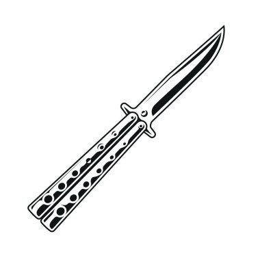 Vector balisong bıçak tasarım elementi. Basit tek renkli kelebek bıçağı beyaza izole edilmiş..