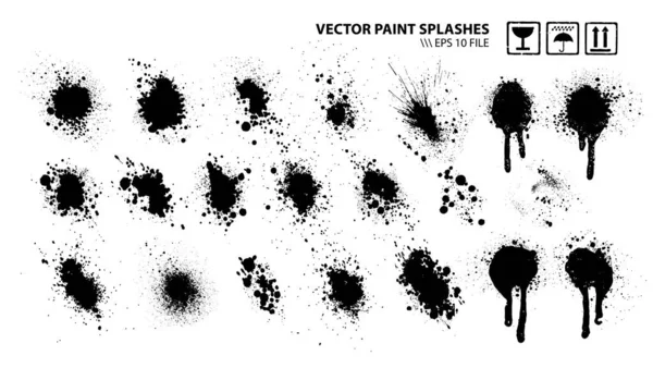 Jeu Éclaboussures Peinture Isolées Sur Blanc Collecte Éclaboussures Taches Gouttes — Image vectorielle