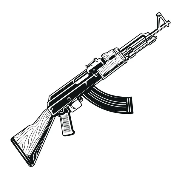 Fictive Kalashnikov Rifle Detailed Black White Vector Illustration Clean Sharp — Stock Vector