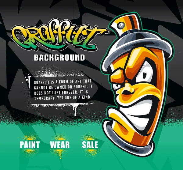 Crazy Spraydose Charakter Auf Wildem Stil Graffiti Hintergrund Graffiti Schriftzug Vektorgrafiken
