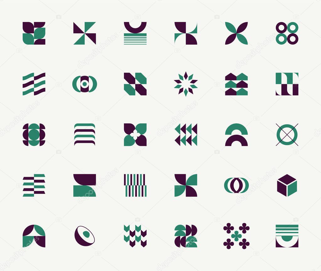 Set of bauhaus minimalist graphic design elements. Simple geometric shapes, symbols, logomarks, icons. Abstract postmodern graphics. EPS10 vector graphic.