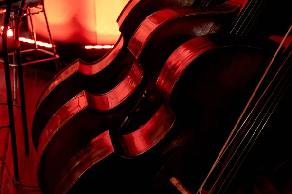 Szimfonikus Zenekari Nagybőgő Három Fából Készült Vonós Hangszerének Képe — Stock Fotó