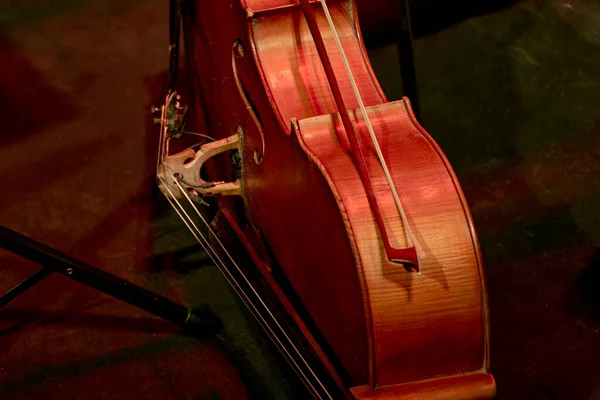 Imagem Instrumento Musical Contrabaixo Com Arco Encontra Palco — Fotografia de Stock