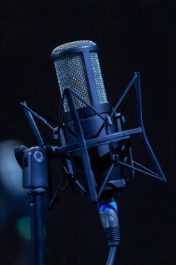 Bir mikrofon standındaki stüdyo mikrofonunun görüntüsü