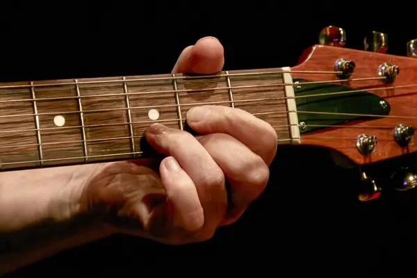 Image Musician Fingers Playing Chord Guitar Neck — Stock Photo, Image