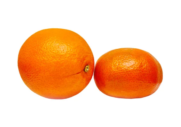 Obrázek Jedné Oranžové Jedné Mandarinky Bílém Pozadí Stock Fotografie