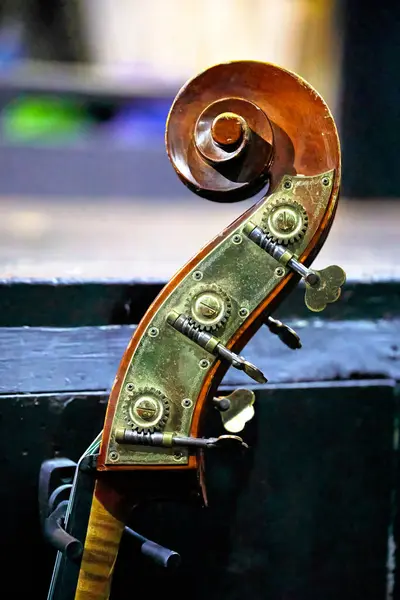 ダブルベースの首の弦を張るためのペグのイメージ ストックフォト